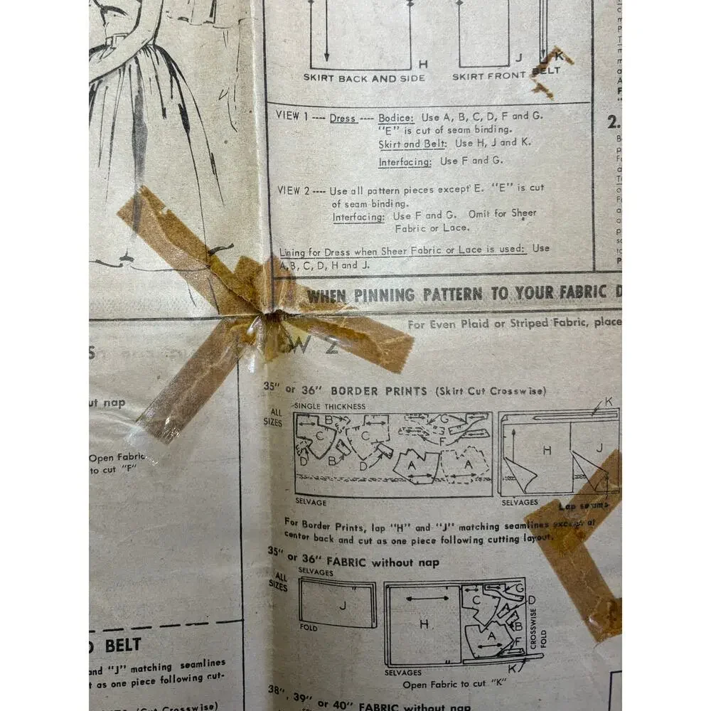 Vtg 50s Advance 9672 Belted Dress w/ Gathered Sleeves Sewing Pattern Women Sz 12